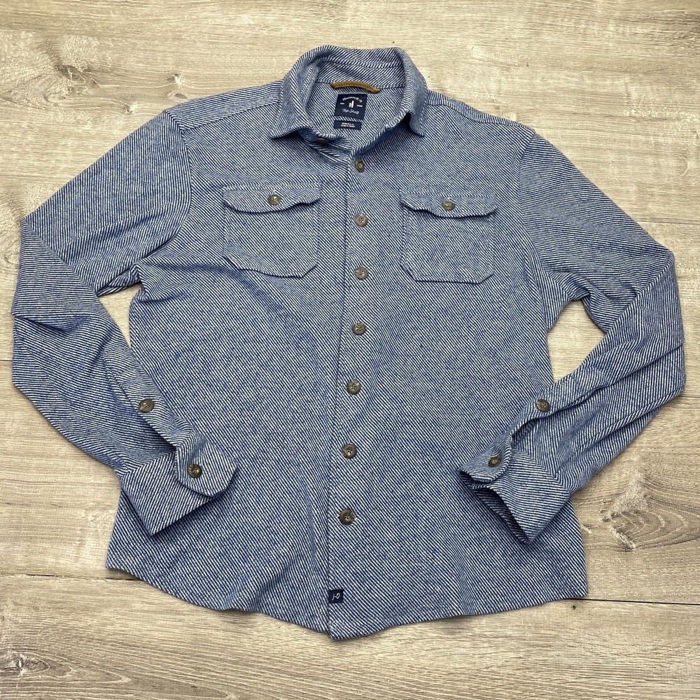 Johnnie-O Shirt Mens Small Top‎ Shelf Blue Stripe Flannel Lodge Stretch Casual